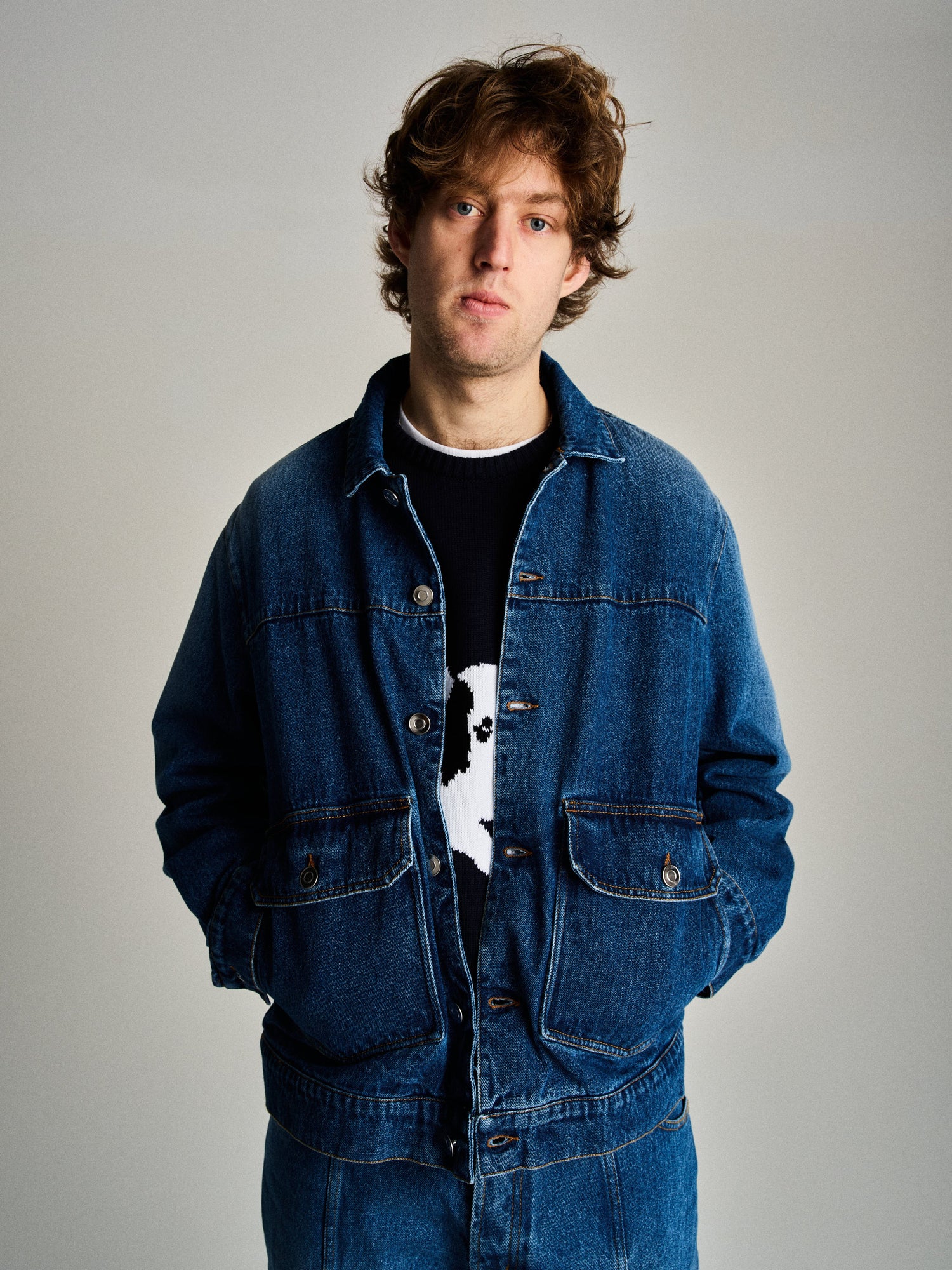 Pop Full Button Denim Jacket Rinsed Denim