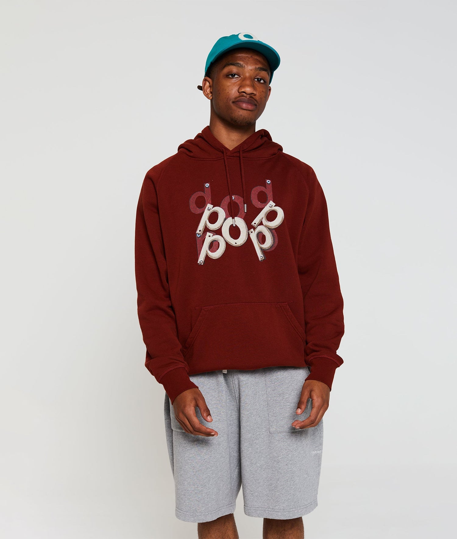 Pop Mees Letters Hooded Sweat Fired Brick