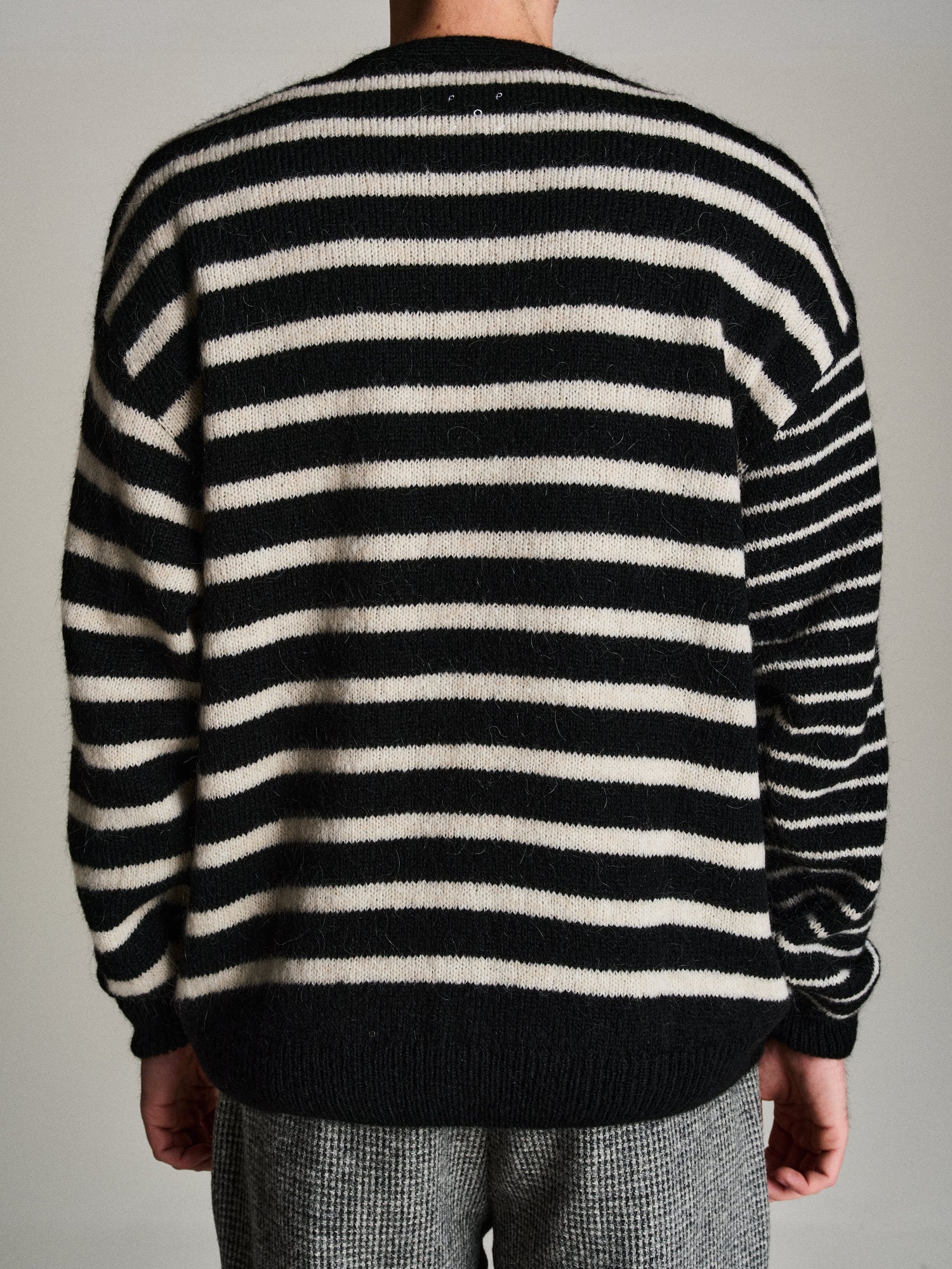 Pop Mohair Striped Knitted Cardigan Black/White