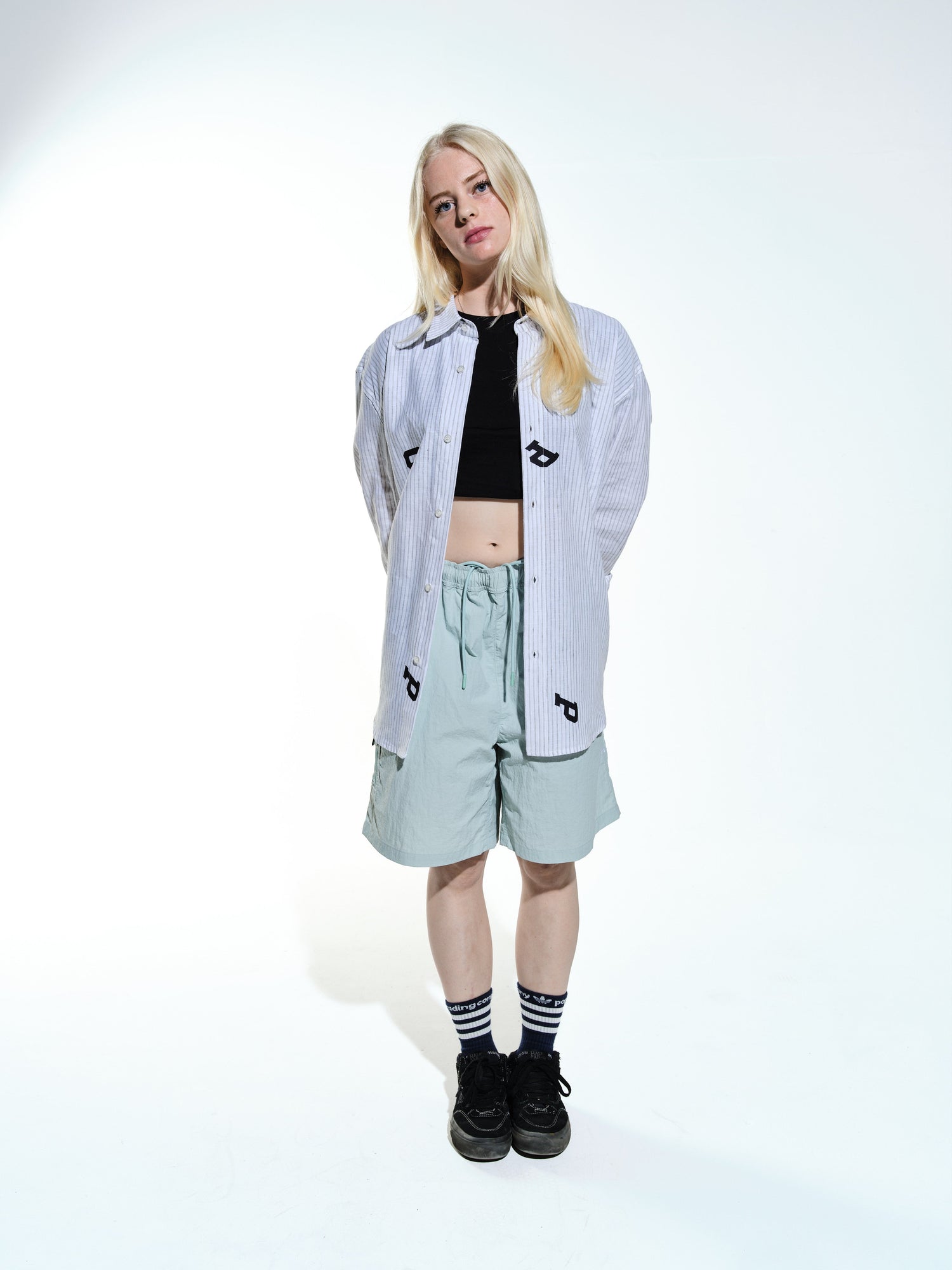 Pop Letters Striped Pop Shirt White Linen