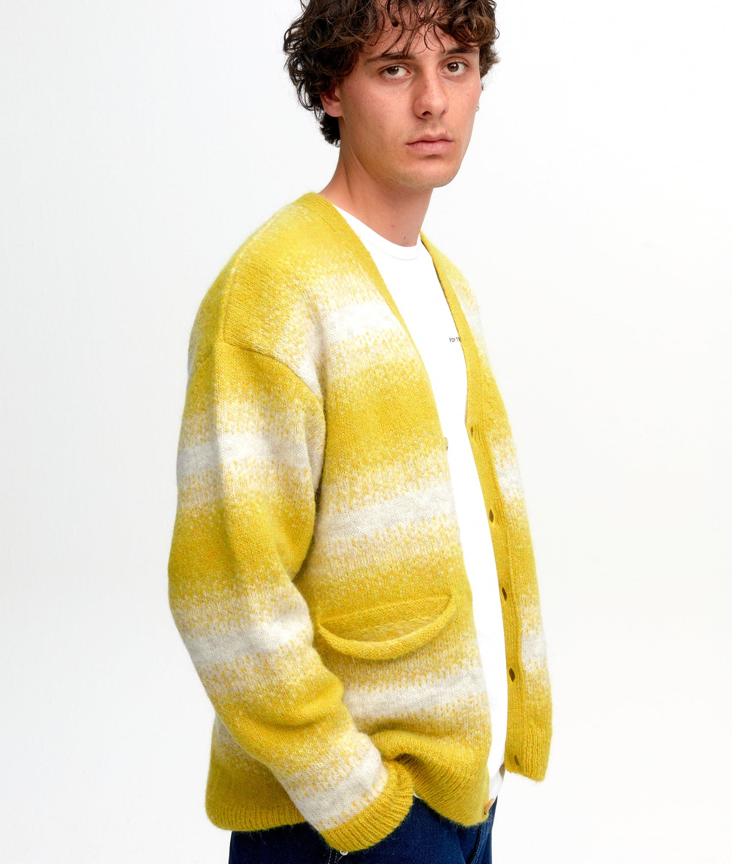 Pop Knitted Cardigan Offwhite/Lime