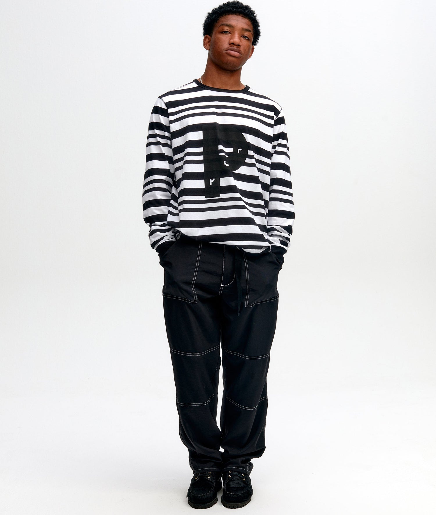 Pop Big P Striped Longsleeve T-Shirt Black/White