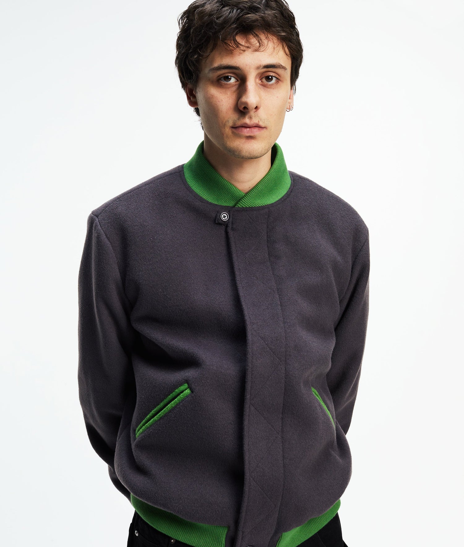 Pop Varsity Jacket Charcoal/Foliage