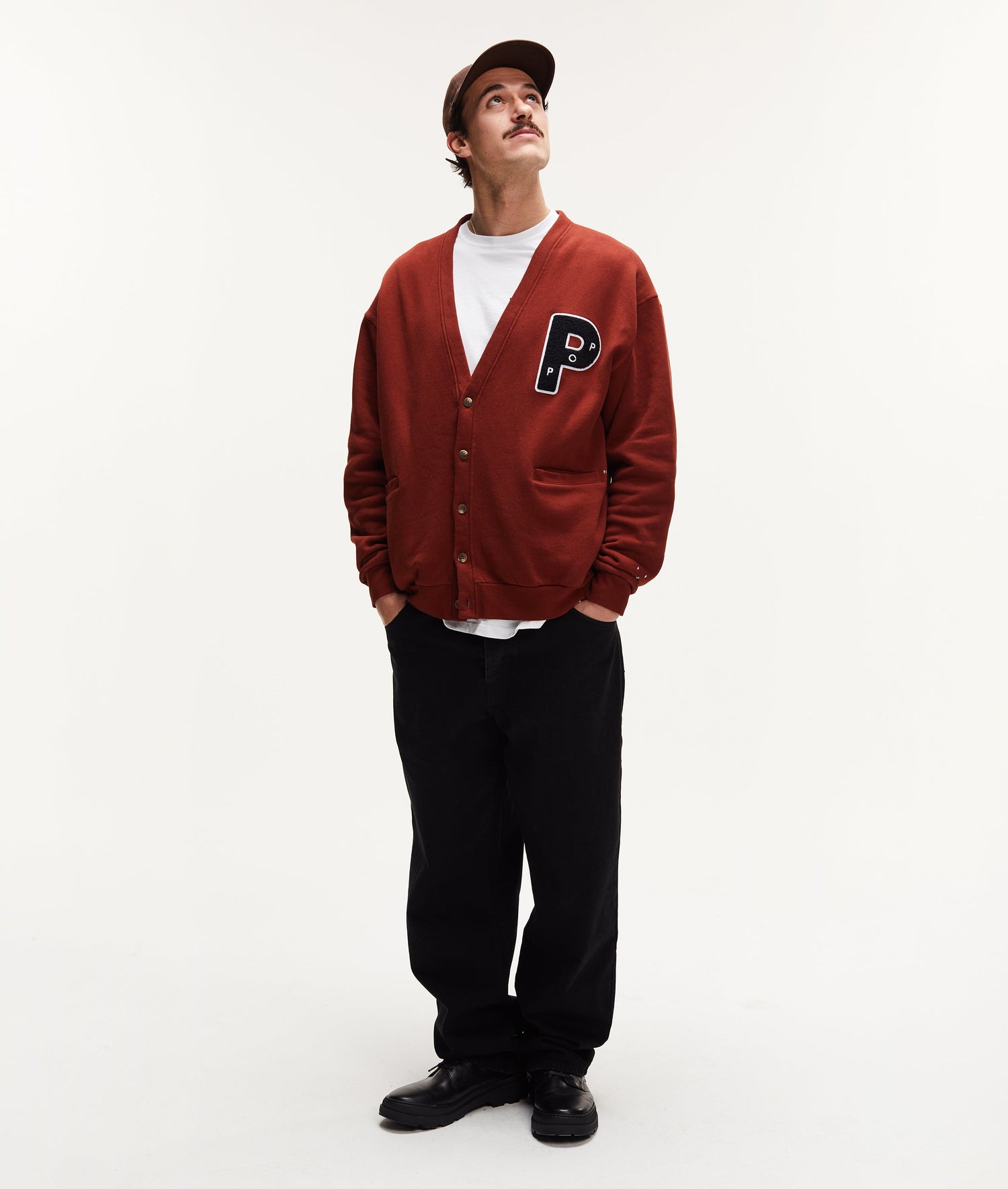 Pop Big P Cardigan Sweat Fired Brick