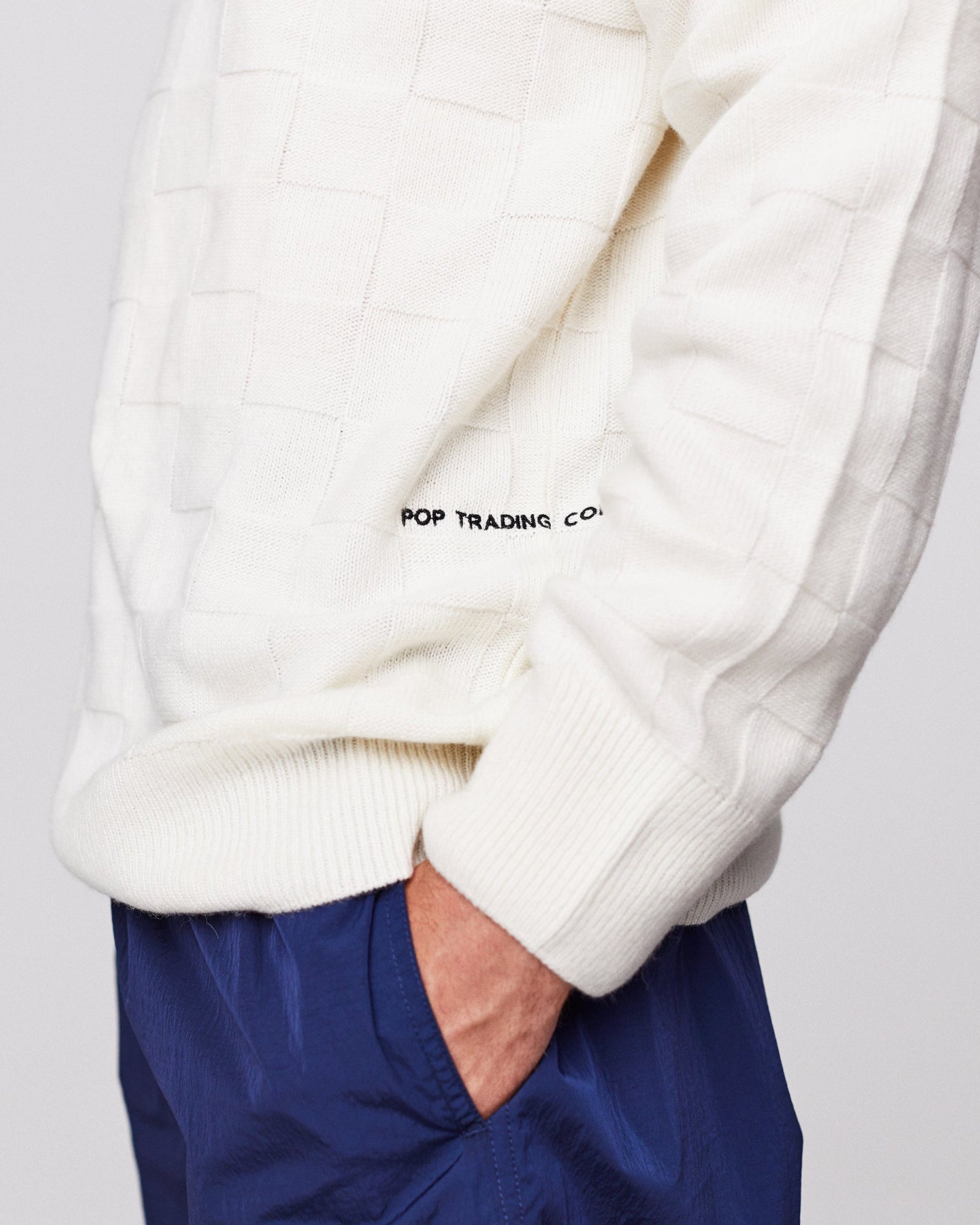Pop Checked Panel Knit Off White