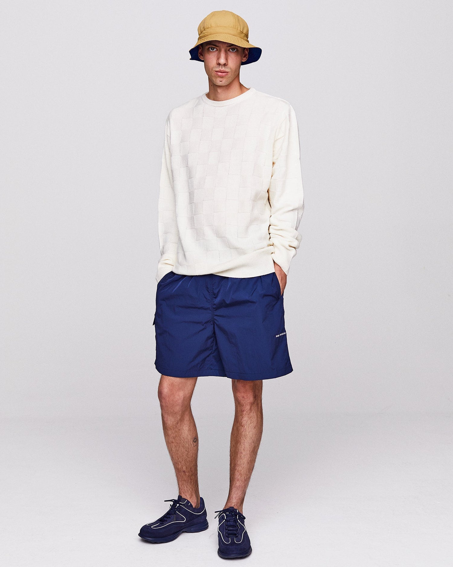 Pop Checked Panel Knit Off White