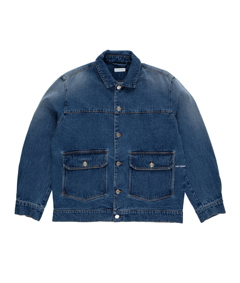 Pop Full Button Denim Jacket Rinsed Denim
