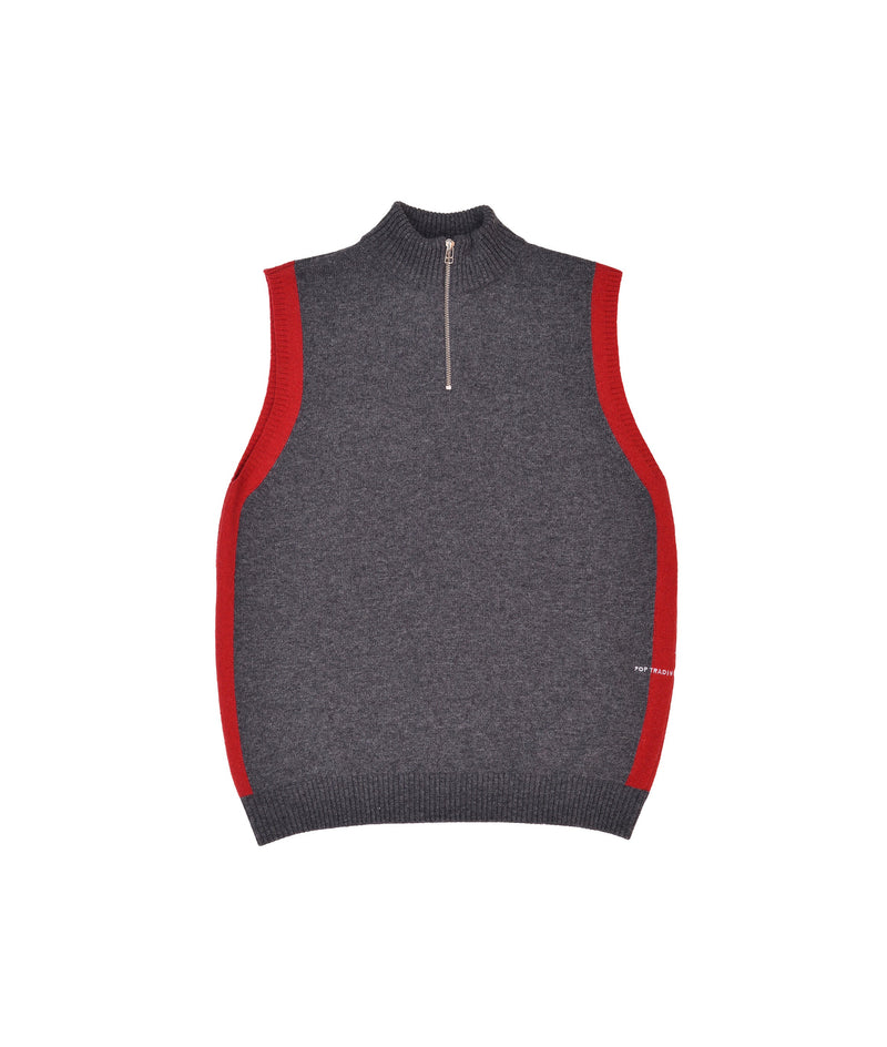 Pop Halfzip Knitted Vest Charcoal/Rio Red