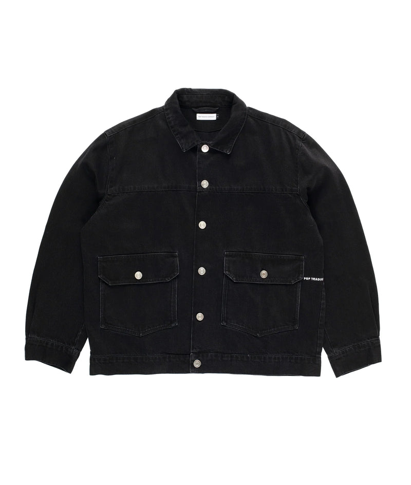 Pop Full Button Denim Jacket Black Pop Full Button Denim Jacket Black