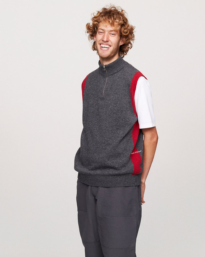 Pop Halfzip Knitted Vest Charcoal/Rio Red