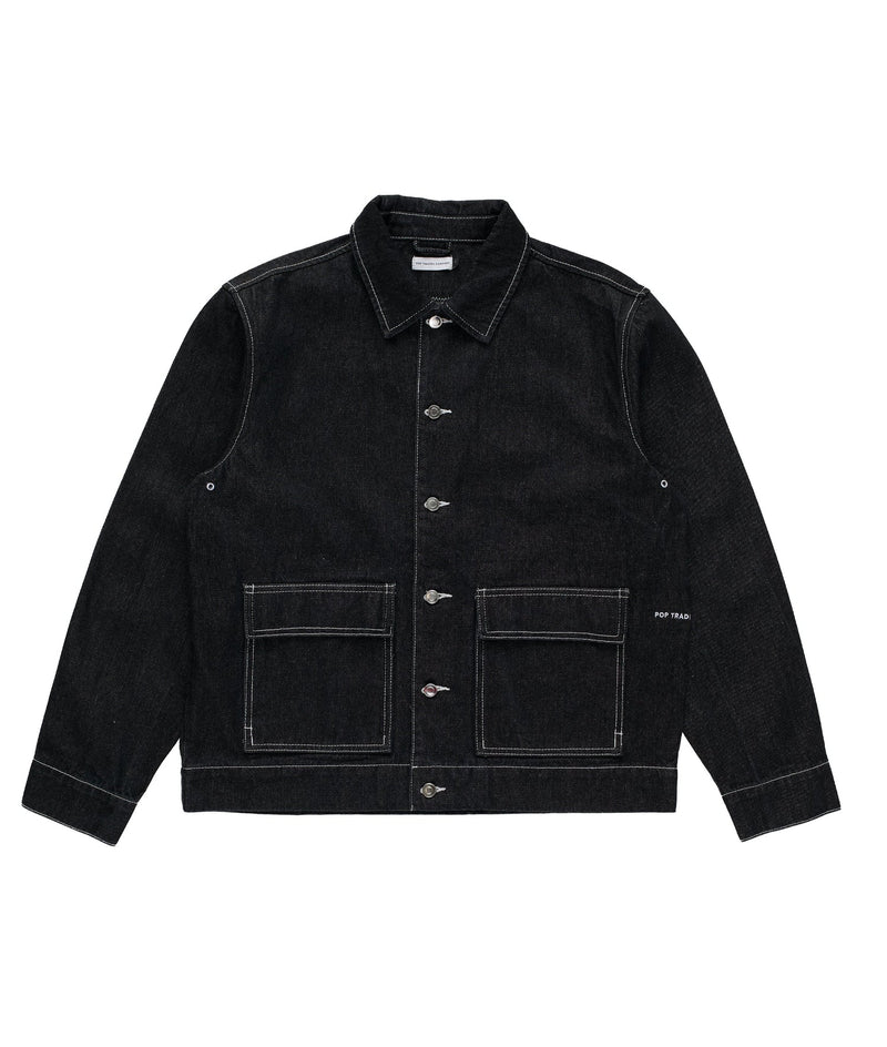 Pop Full Button Denim Jacket Black