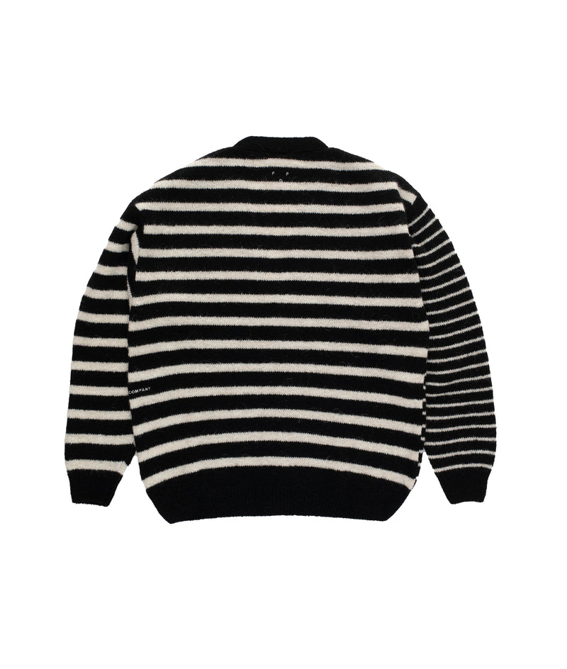 Pop Mohair Striped Knitted Cardigan Black/White