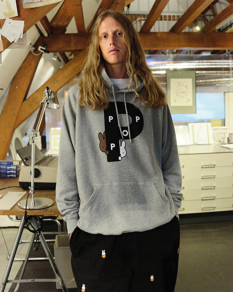 Pop & Miffy Big P Hooded Sweat Light Heather Grey