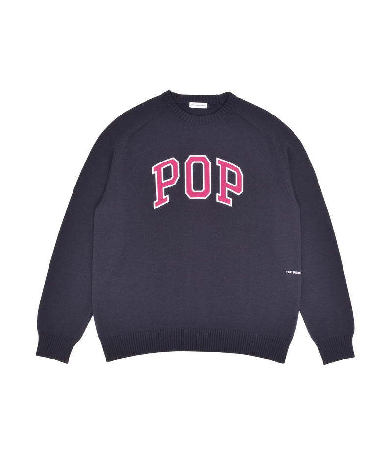 Pop Arch Knitted Crewneck Anthracite/Raspberry