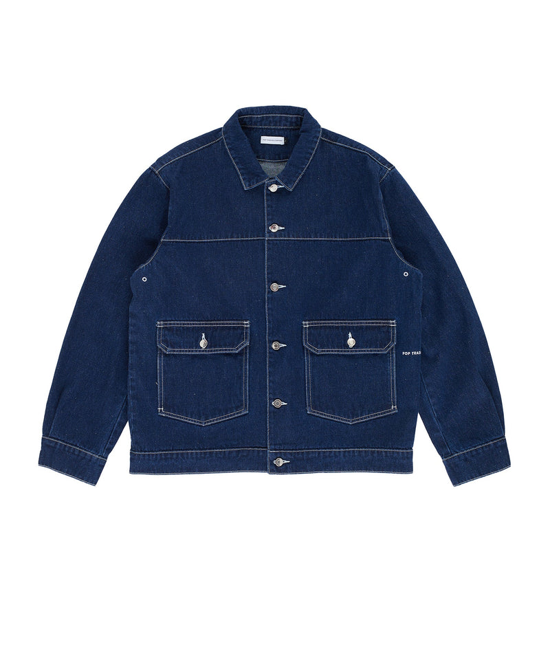 Pop Full Button Jacket Rinsed Denim