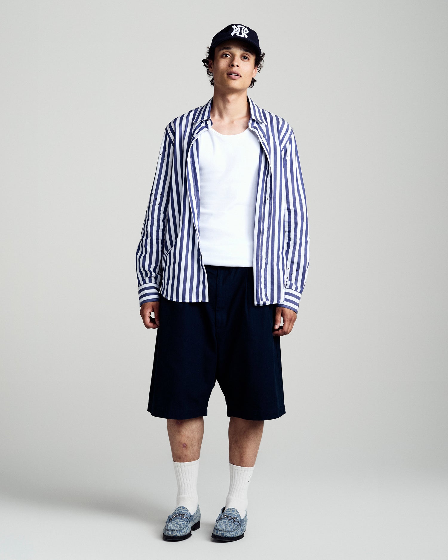 Pop Logos Stripe Shirt Navy/White