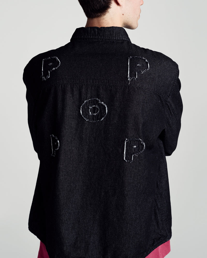 Applique Logo Denim Shirt Black Denim