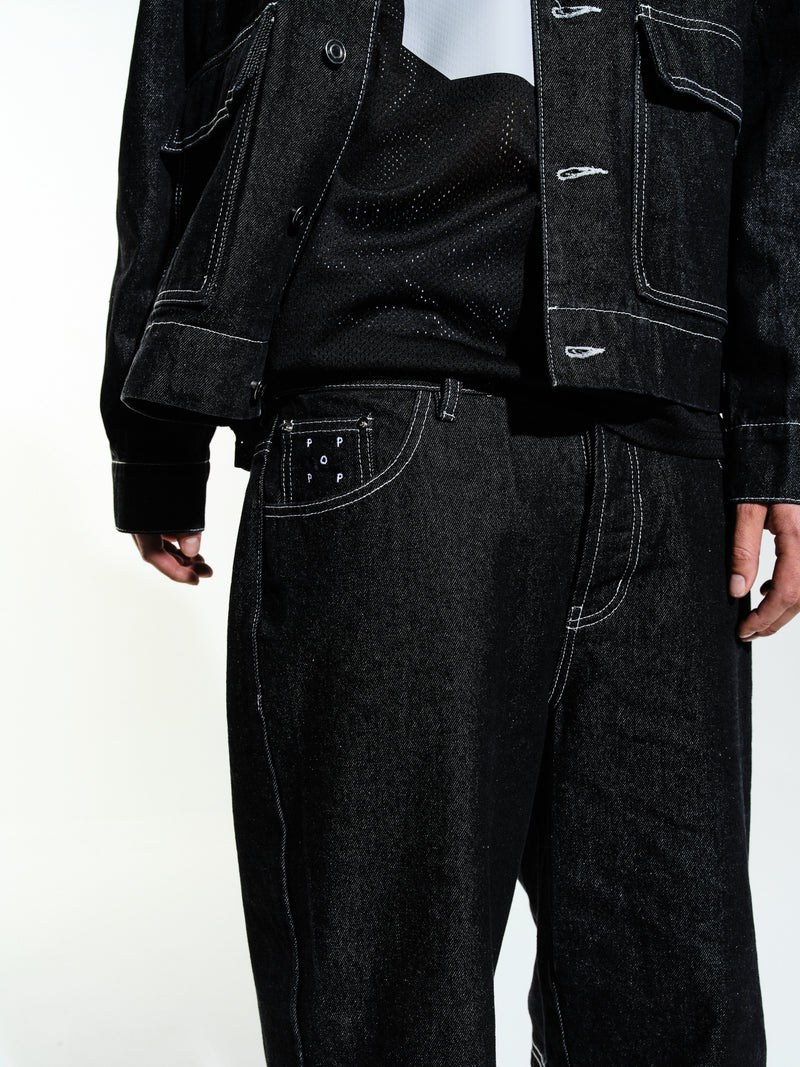 Pop Full Button Denim Jacket Black