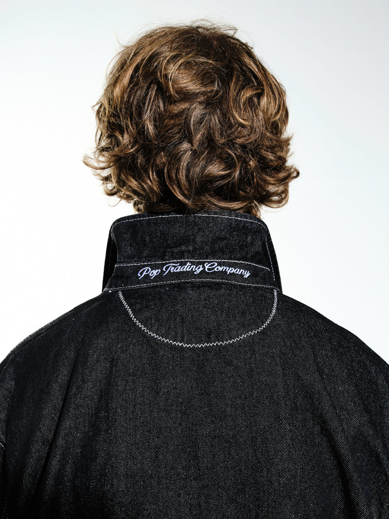 Pop Full Button Denim Jacket Black