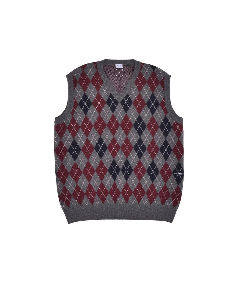 Pop Burlington Knitted Spencer Vest Charcoal/Multi