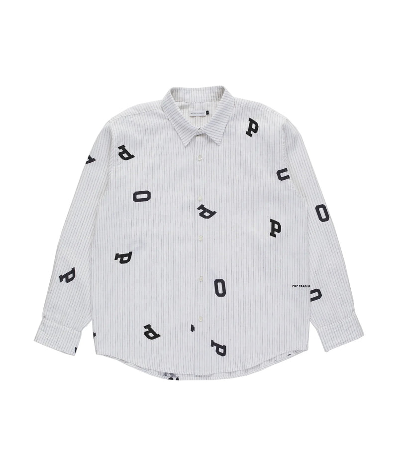 Pop Letters Striped Pop Shirt White Linen