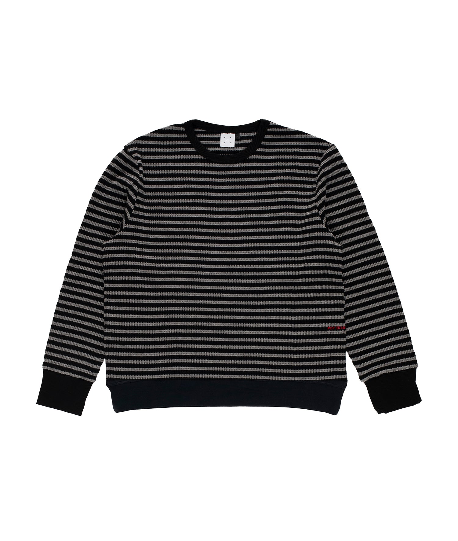 Pop Striped Waffle Crewneck Grey/Black