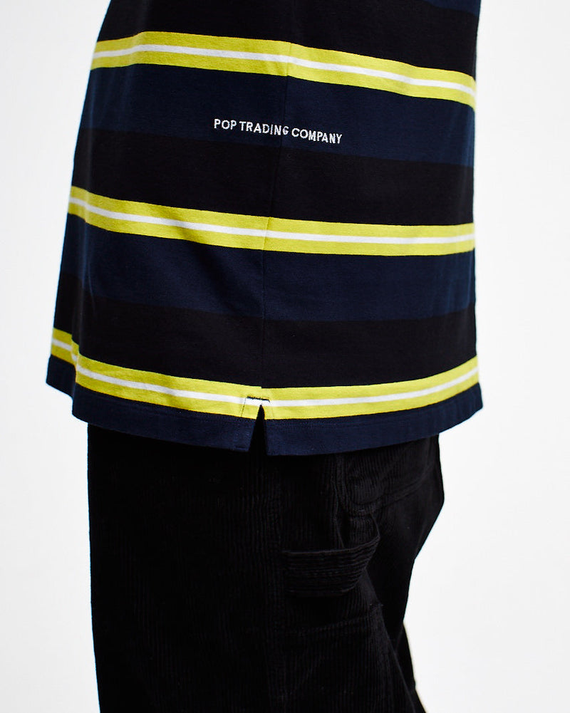 Pop Striped Pocket T-Shirt Navy/Electric Yellow