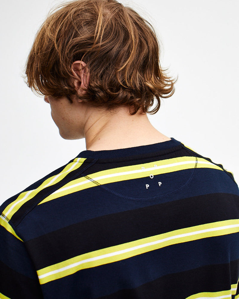 Pop Striped Pocket T-Shirt Navy/Electric Yellow
