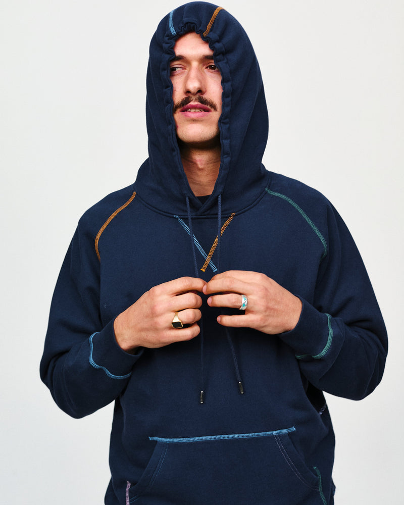 Pop Stitched Logo Hooded Sweat Navy