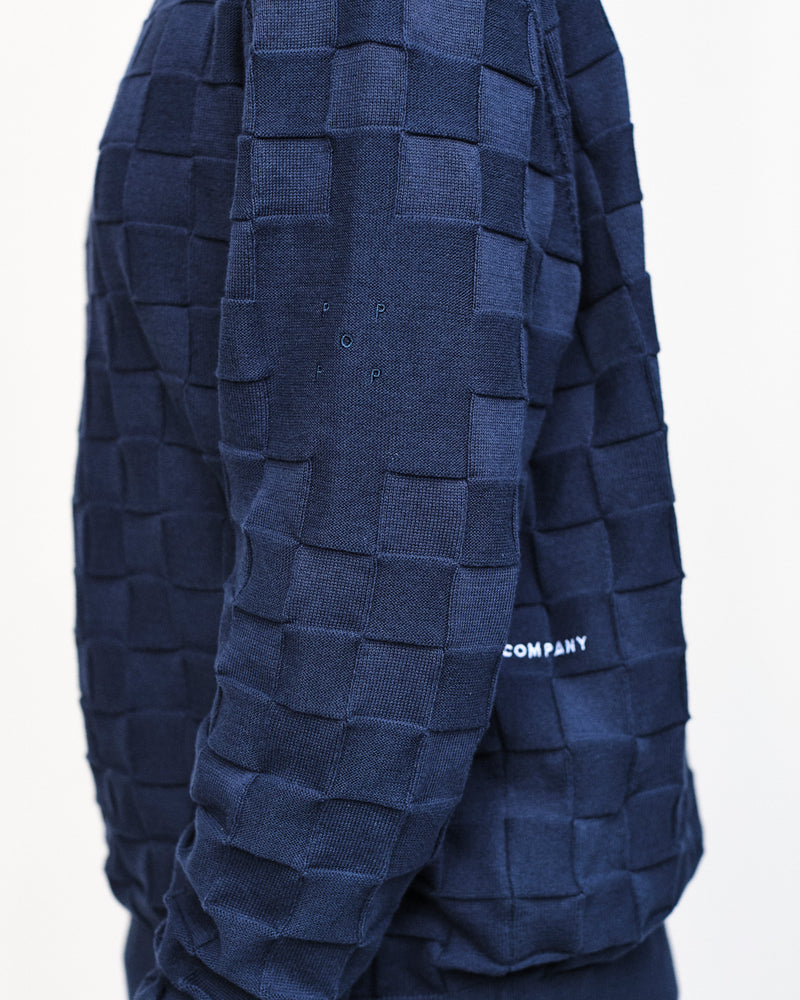 Pop Checked Panel Knitted Crewneck Navy/Multi