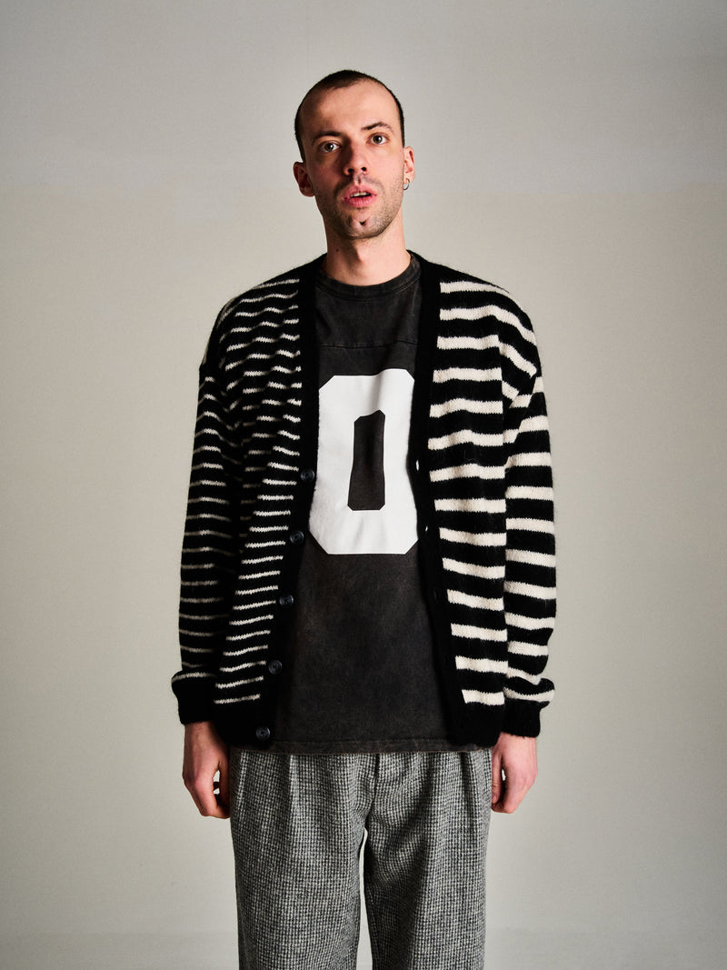 Pop Mohair Striped Knitted Cardigan Black/White