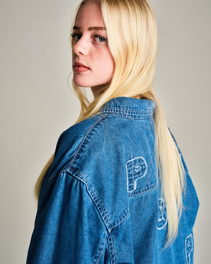 Pop Applique Logo Denim Shirt Rinsed Denim