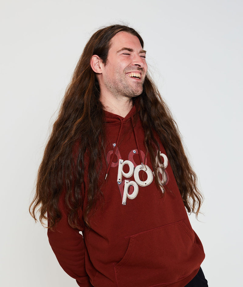Pop Mees Letters Hooded Sweat Fired Brick
