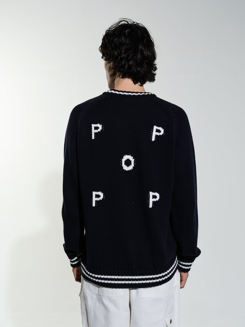 Pop Knitted Logo Crewneck Navy