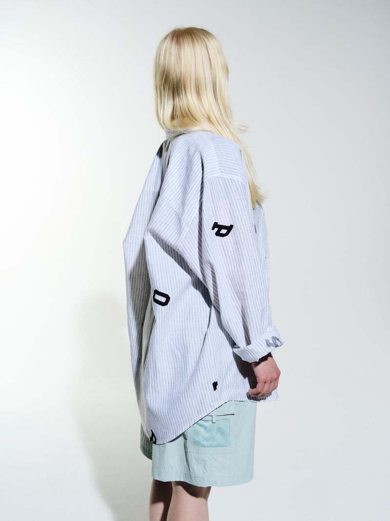 Pop Letters Striped Pop Shirt White Linen