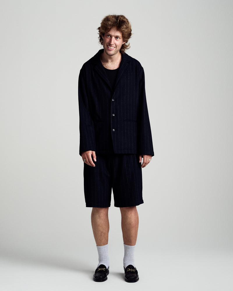 Pop Pinstripe Suit Short Navy/Grey