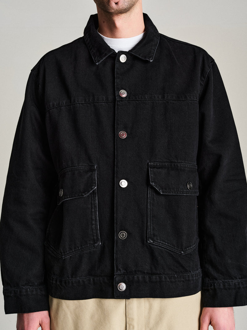 Pop Full Button Denim Jacket Black