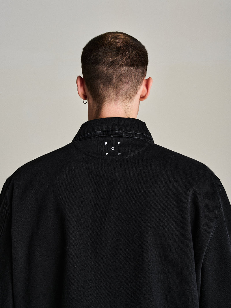 Pop Full Button Denim Jacket Black