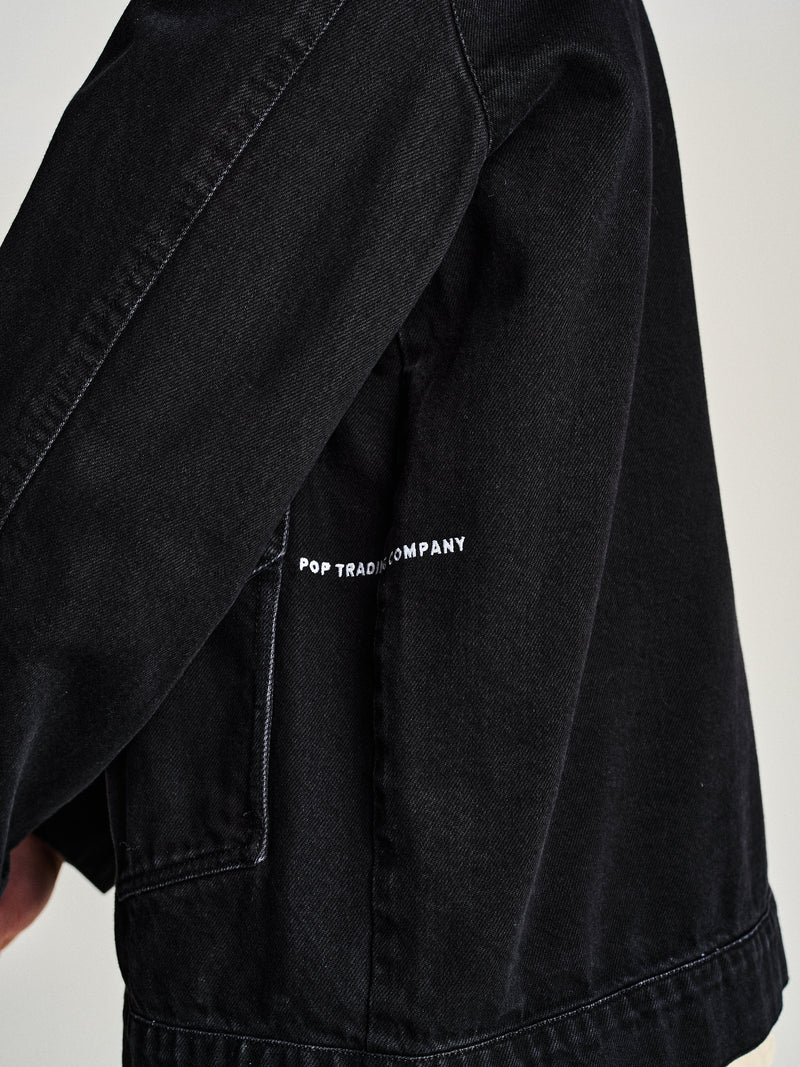 Pop Full Button Denim Jacket Black