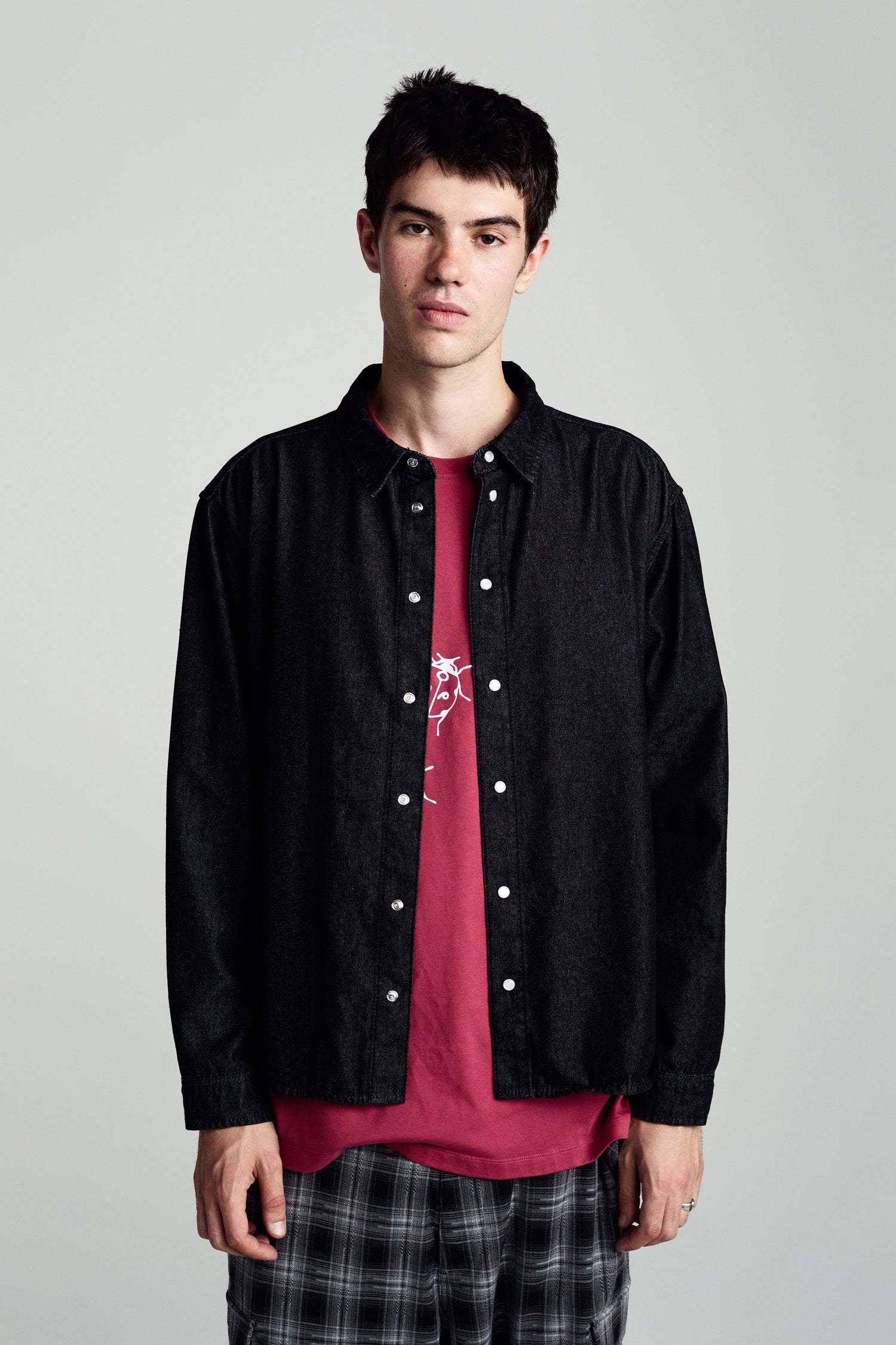 Pop Applique Logo Denim Shirt Black Denim