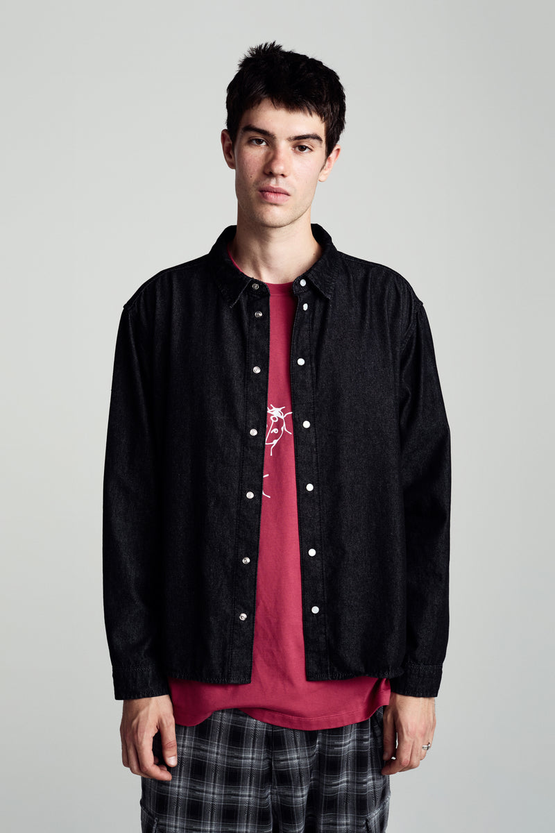 Pop Applique Logo Denim Shirt Black Denim