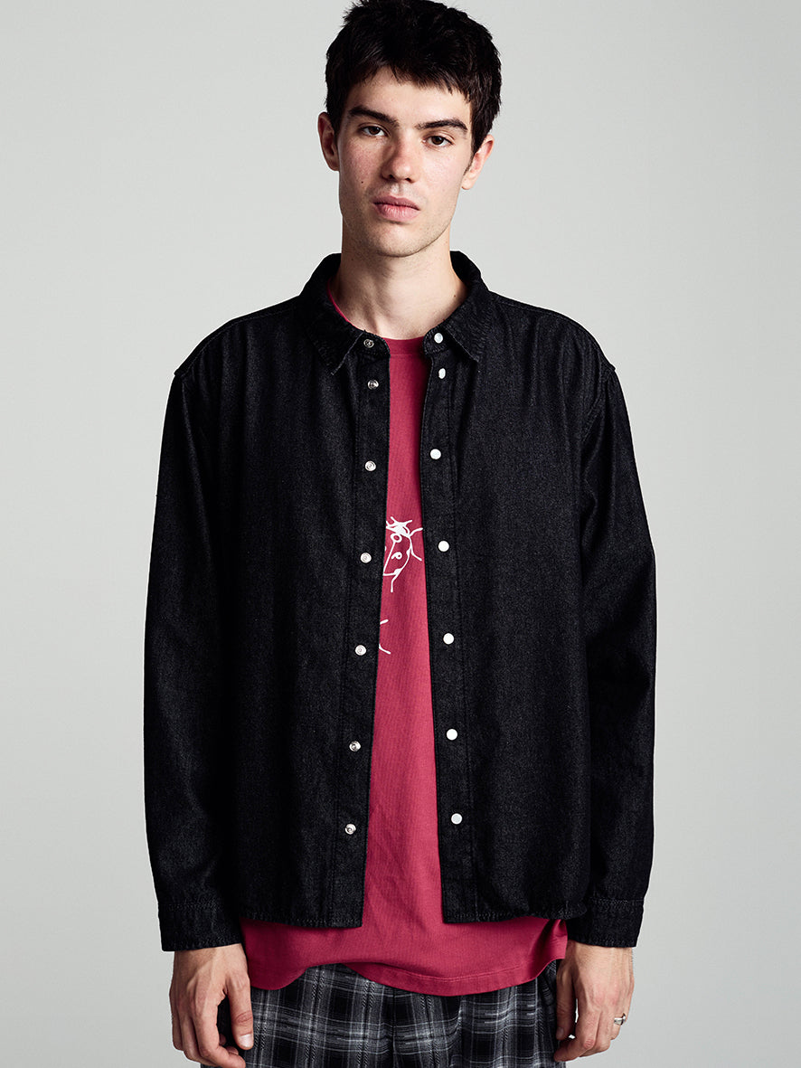 Applique Logo Denim Shirt Black Denim