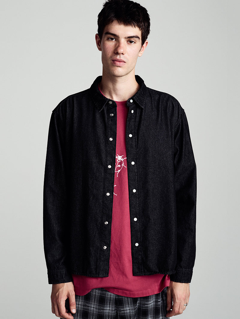 Applique Logo Denim Shirt Black Denim
