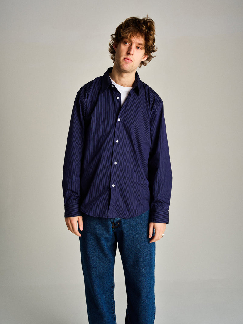 Pop Striped Logo Shirt Navy