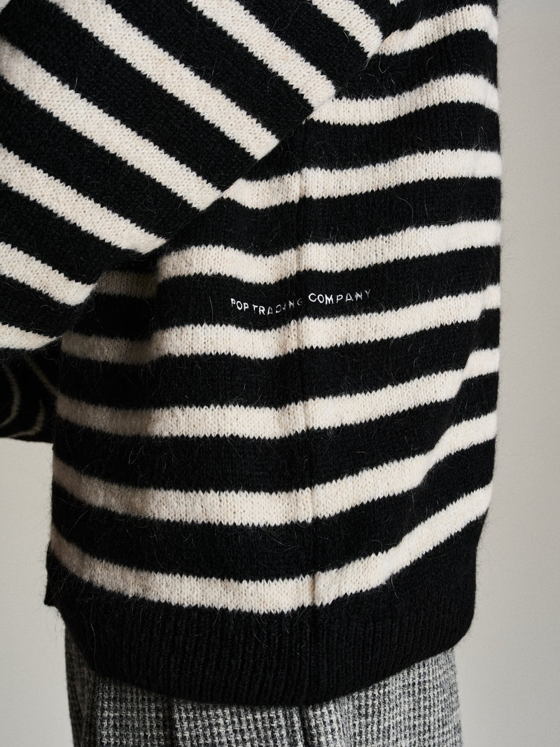 Pop Mohair Striped Knitted Cardigan Black/White