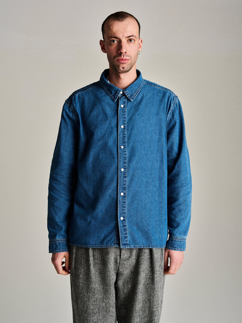 Pop Applique Logo Denim Shirt Rinsed Denim