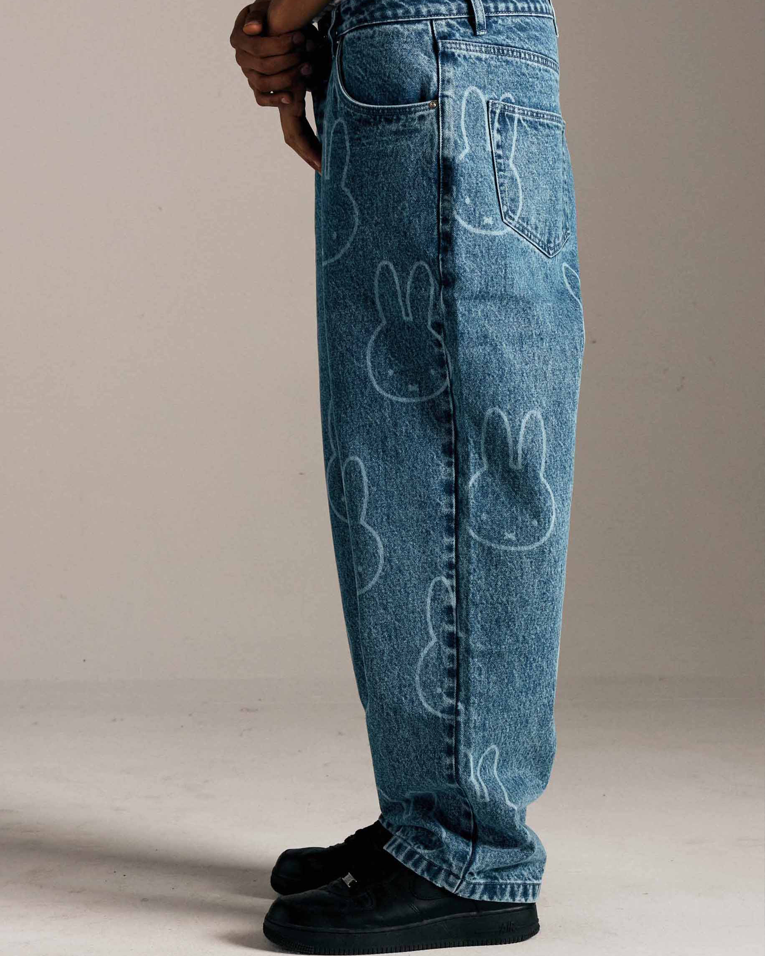 Miffy & Pop Pattern DRS Denim Pants Stonewashed