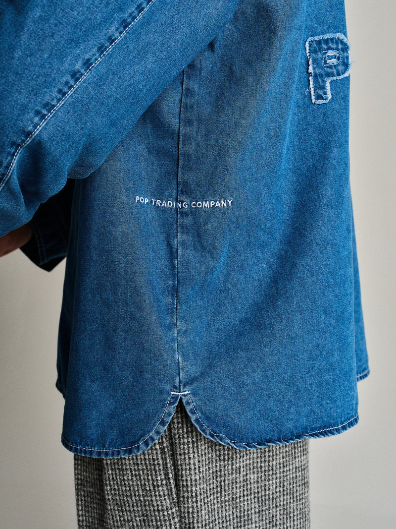 Pop Applique Logo Denim Shirt Rinsed Denim