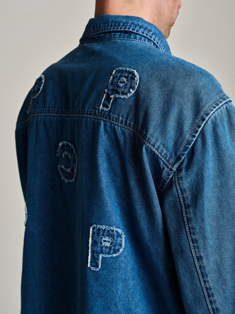 Pop Applique Logo Denim Shirt Rinsed Denim