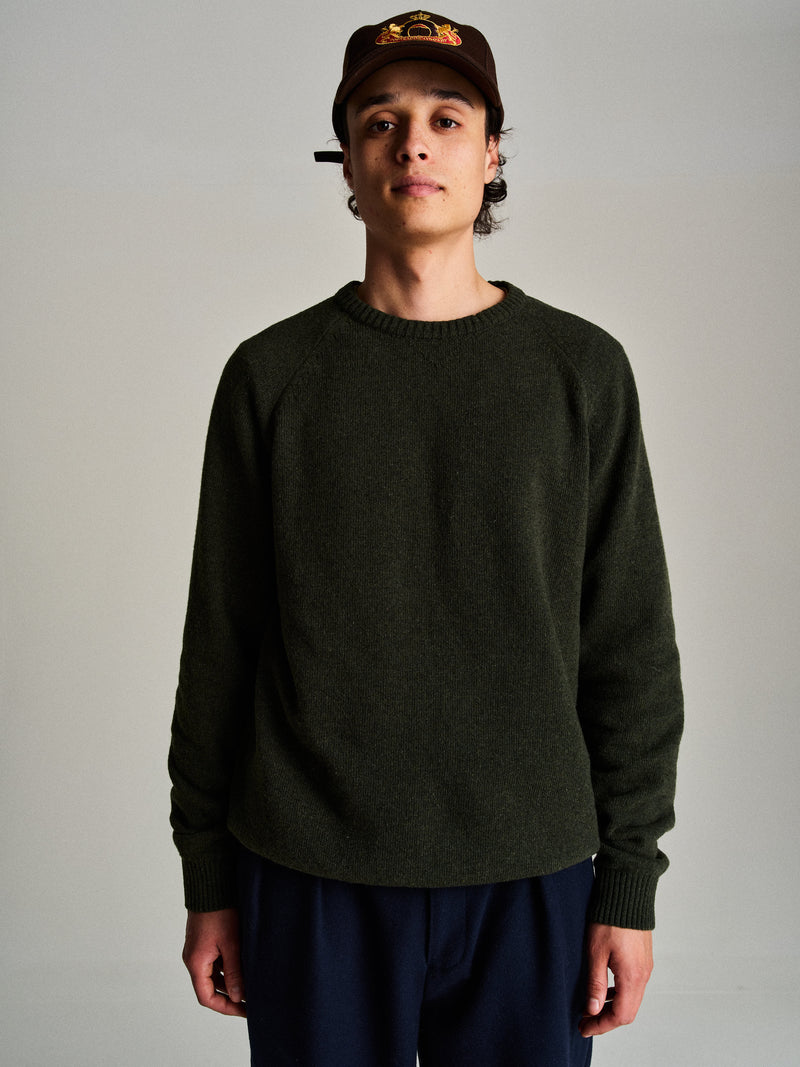 Pop Knitted Elbow Crewneck Duffel Green